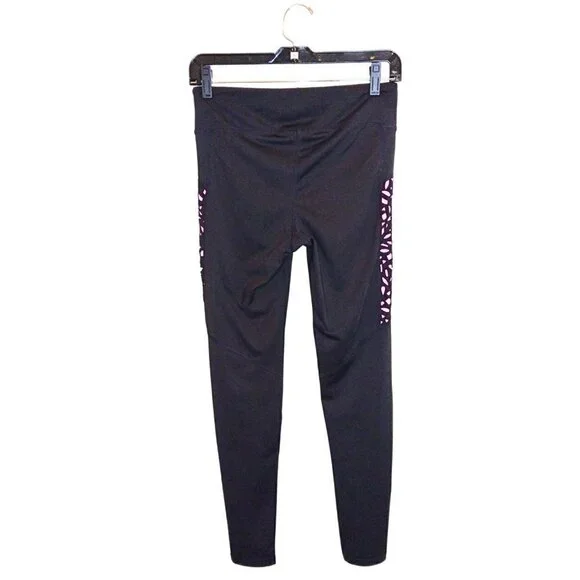 AEROPOSTALE HIGH RISE LEGGINGS BLACK & HOT PINK BLACK CUTOUT ACTIVE PANTS SIZE M - Picture 2 of 5